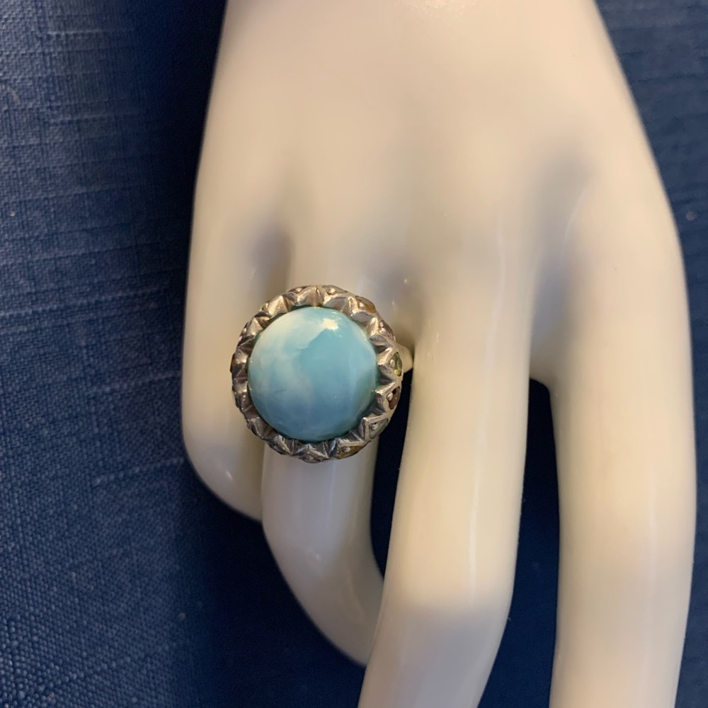925 Larimar Surrounded by Peridot, Amethyst, Citrine, Aquamarine, Garnet Ring